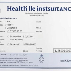 Health insurance certificate for France student visa showing coverage details